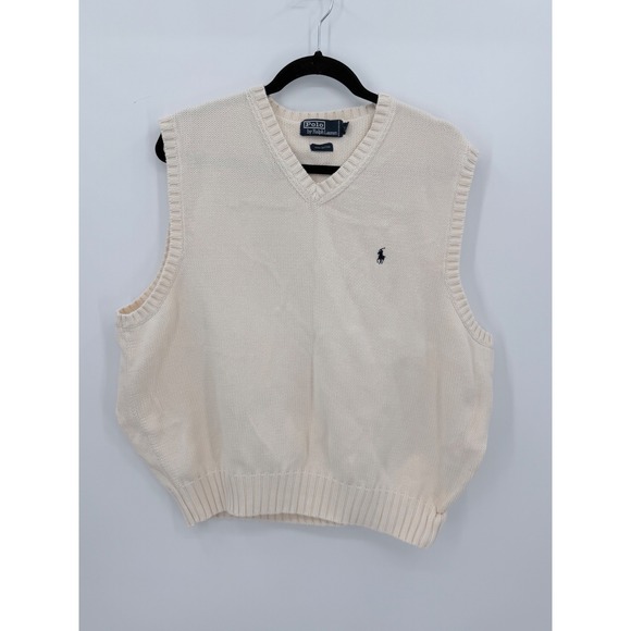 Polo Ralph Lauren Other - Polo Ralph Lauren Sweater Vest Mens XXL Cream V-Neck Cotton Knit Pony Logo